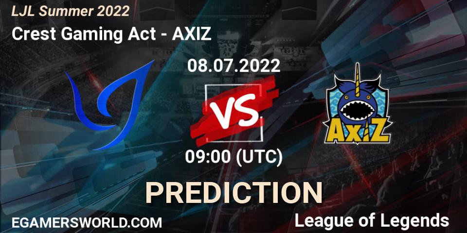 Pronósticos Crest Gaming Act - AXIZ. 08.07.2022 at 09:00. LJL Summer 2022 - LoL