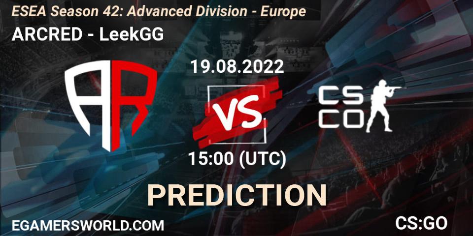 Pronósticos ARCRED - LeekGG. 19.08.2022 at 15:00. ESEA Season 42: Advanced Division - Europe - Counter-Strike (CS2)