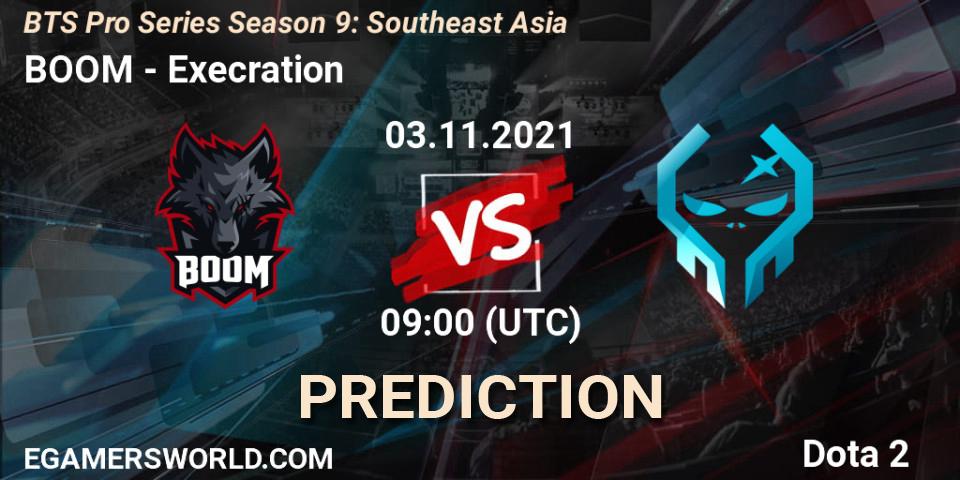 Pronósticos BOOM - Execration. 03.11.2021 at 09:00. BTS Pro Series Season 9: Southeast Asia - Dota 2