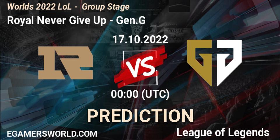 Pronósticos Royal Never Give Up - Gen.G. 17.10.22. Worlds 2022 LoL - Group Stage - LoL