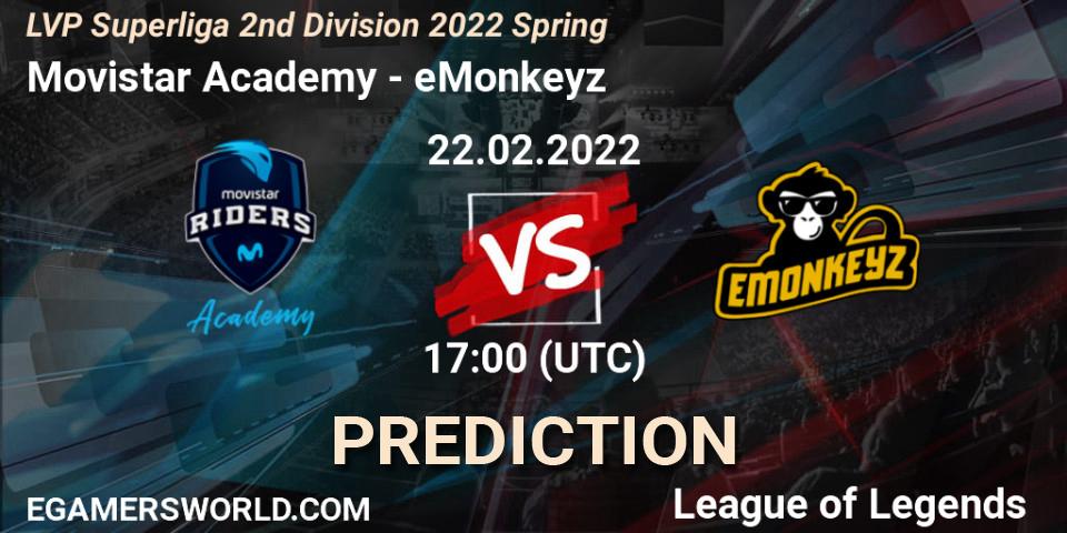 Pronósticos Movistar Academy - eMonkeyz. 22.02.22. LVP Superliga 2nd Division 2022 Spring - LoL