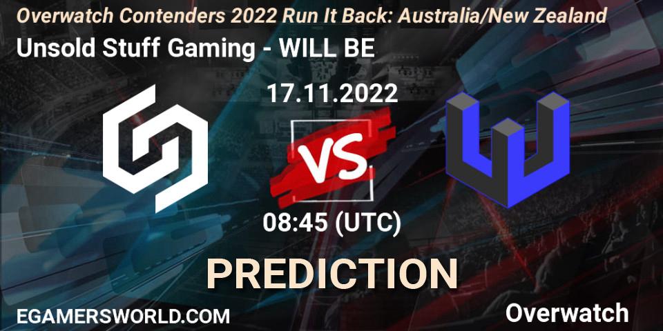 Pronósticos Unsold Stuff Gaming - WILL BE. 17.11.2022 at 08:35. Overwatch Contenders 2022 - Australia/New Zealand - November - Overwatch