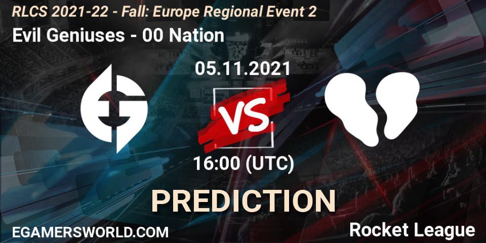Pronósticos Evil Geniuses - 00 Nation. 05.11.2021 at 16:00. RLCS 2021-22 - Fall: Europe Regional Event 2 - Rocket League