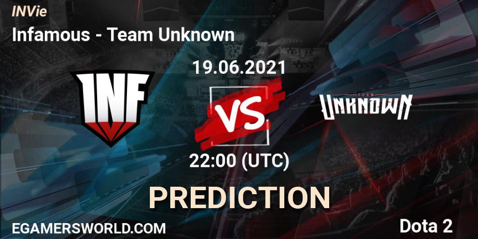 Pronósticos Infamous - Team Unknown. 19.06.2021 at 22:35. INVie - Dota 2