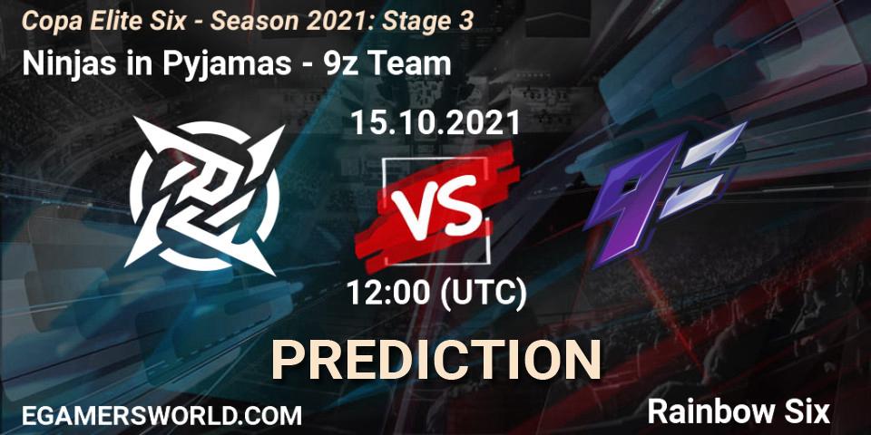 Pronósticos Ninjas in Pyjamas - 9z Team. 14.10.2021 at 17:00. Copa Elite Six - Season 2021: Stage 3 - Rainbow Six