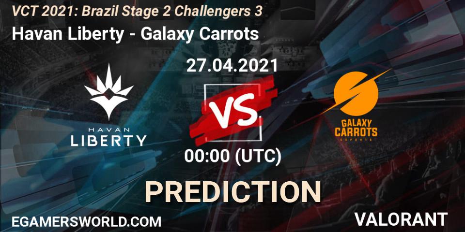 Pronósticos Havan Liberty - Galaxy Carrots. 27.04.2021 at 01:15. VCT 2021: Brazil Stage 2 Challengers 3 - VALORANT
