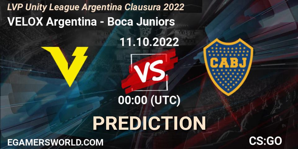 Pronósticos VELOX Argentina - Boca Juniors. 11.10.2022 at 00:00. LVP Unity League Argentina Clausura 2022 - Counter-Strike (CS2)