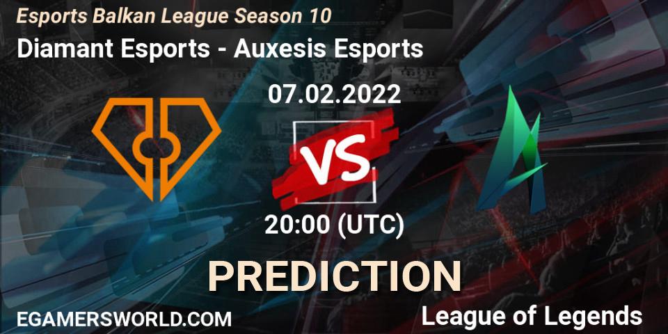Pronósticos Diamant Esports - Auxesis Esports. 07.02.2022 at 20:00. Esports Balkan League Season 10 - LoL