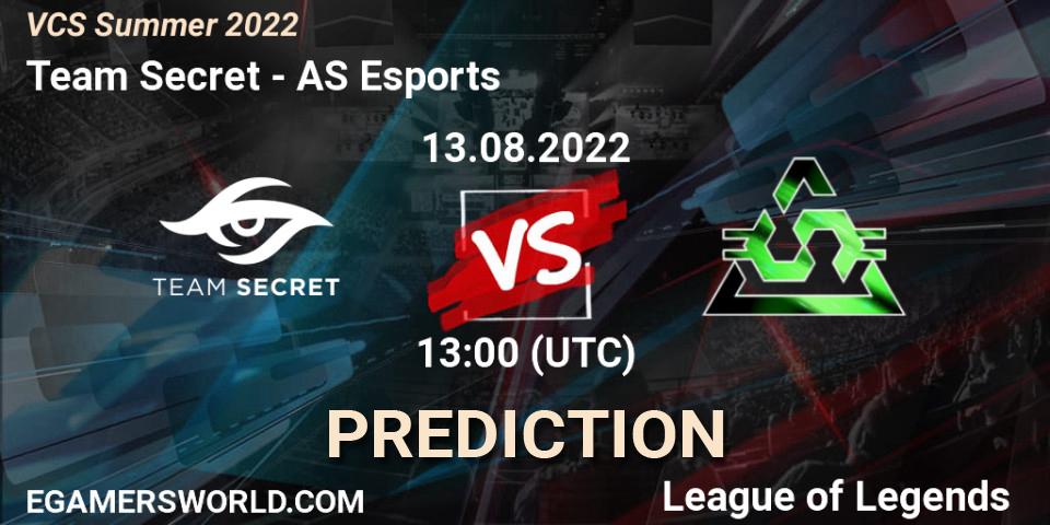 Pronósticos Team Secret - AS Esports. 13.08.2022 at 13:00. VCS Summer 2022 - LoL