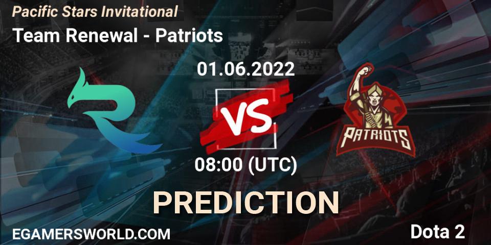 Pronósticos Team Renewal - Patriots. 01.06.2022 at 09:17. Pacific Stars Invitational - Dota 2