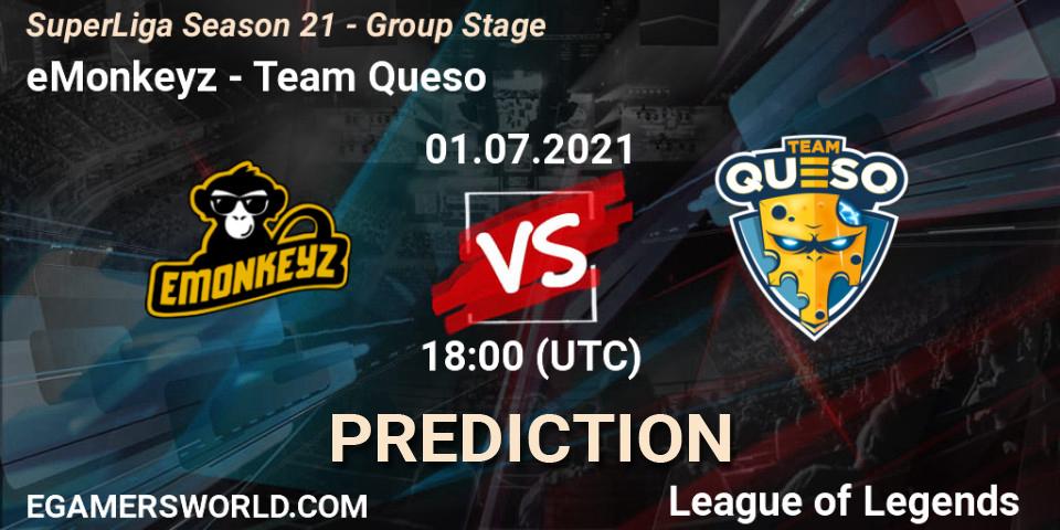 Pronósticos eMonkeyz - Team Queso. 01.07.21. SuperLiga Season 21 - Group Stage - LoL