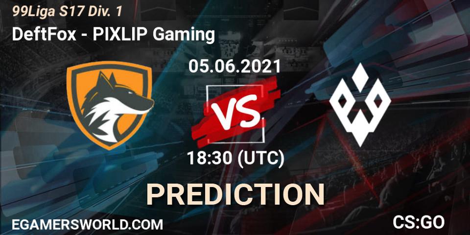 Pronósticos DeftFox - PIXLIP Gaming. 05.06.2021 at 18:30. 99Liga S17 Div. 1 - Counter-Strike (CS2)