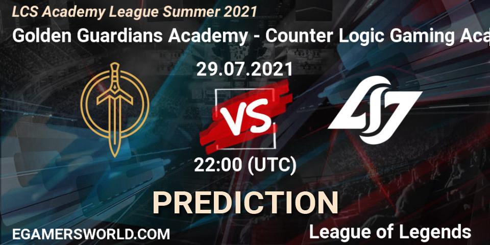 Pronósticos Golden Guardians Academy - Counter Logic Gaming Academy. 29.07.2021 at 22:00. LCS Academy League Summer 2021 - LoL