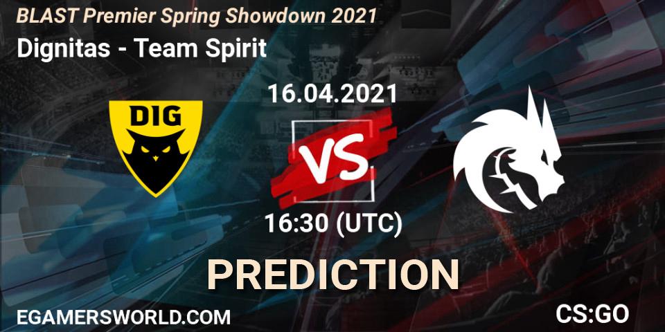 Pronósticos Dignitas - Team Spirit. 16.04.2021 at 18:10. BLAST Premier Spring Showdown 2021 - Counter-Strike (CS2)