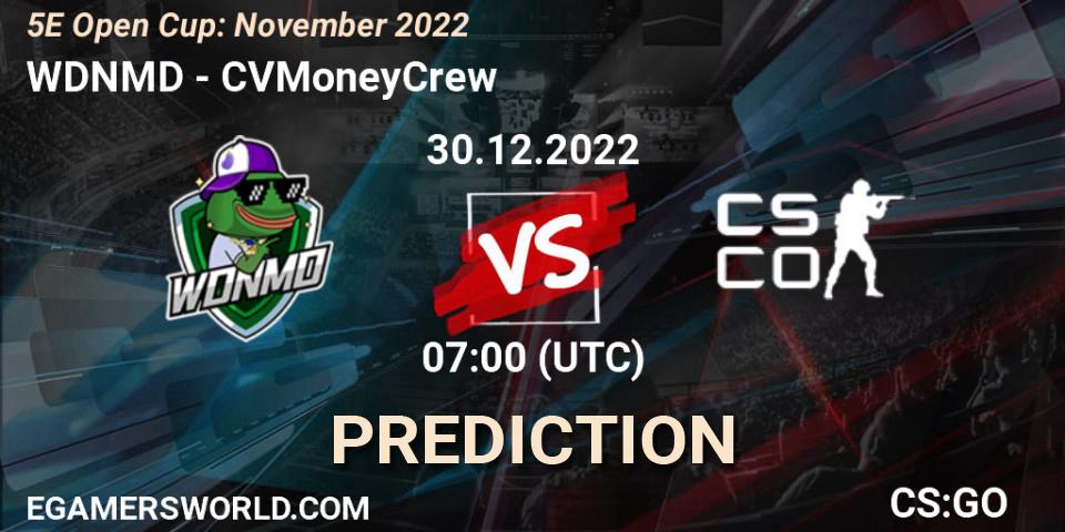 Pronósticos WDNMD - CVMoneyCrew. 30.12.2022 at 07:00. 5E Open Cup: November 2022 - Counter-Strike (CS2)