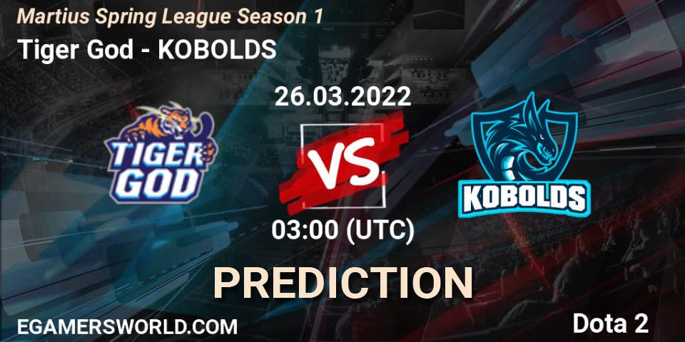Pronósticos Tiger God - KOBOLDS. 26.03.2022 at 03:21. Martius Spring League Season 1 - Dota 2
