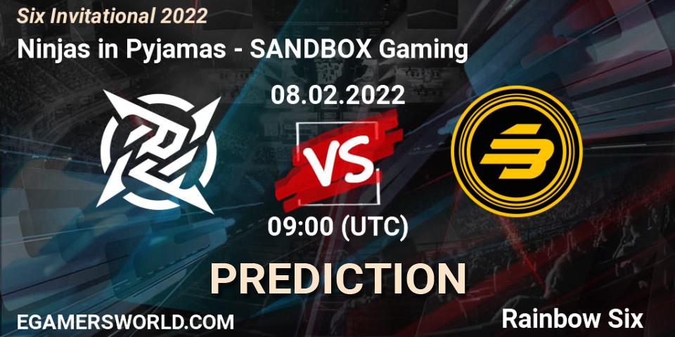 Pronósticos Ninjas in Pyjamas - SANDBOX Gaming. 08.02.2022 at 09:00. Six Invitational 2022 - Rainbow Six