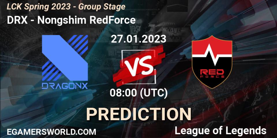 Pronósticos DRX - Nongshim RedForce. 27.01.2023 at 08:00. LCK Spring 2023 - Group Stage - LoL