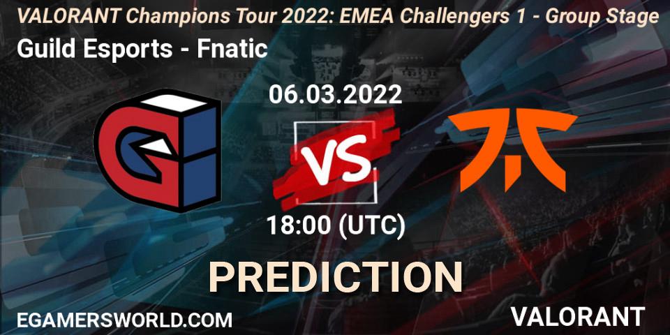 Pronósticos Guild Esports - Fnatic. 16.03.2022 at 17:30. VCT 2022: EMEA Challengers 1 - Group Stage - VALORANT