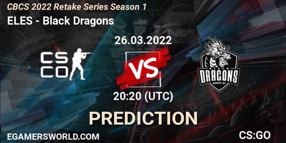 Pronósticos ELES - Black Dragons. 26.03.2022 at 20:20. CBCS 2022 Retake Series Season 1 - Counter-Strike (CS2)