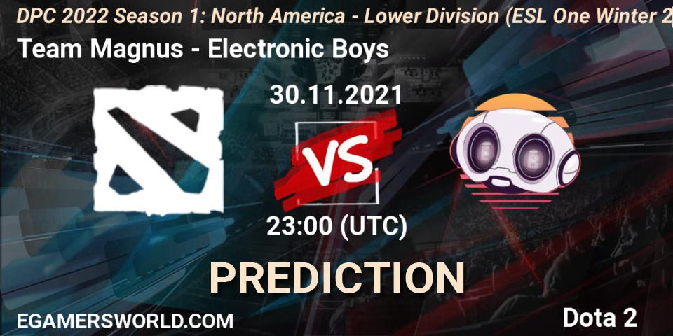 Pronósticos Team Magnus - Electronic Boys. 30.11.21. DPC 2022 Season 1: North America - Lower Division (ESL One Winter 2021) - Dota 2