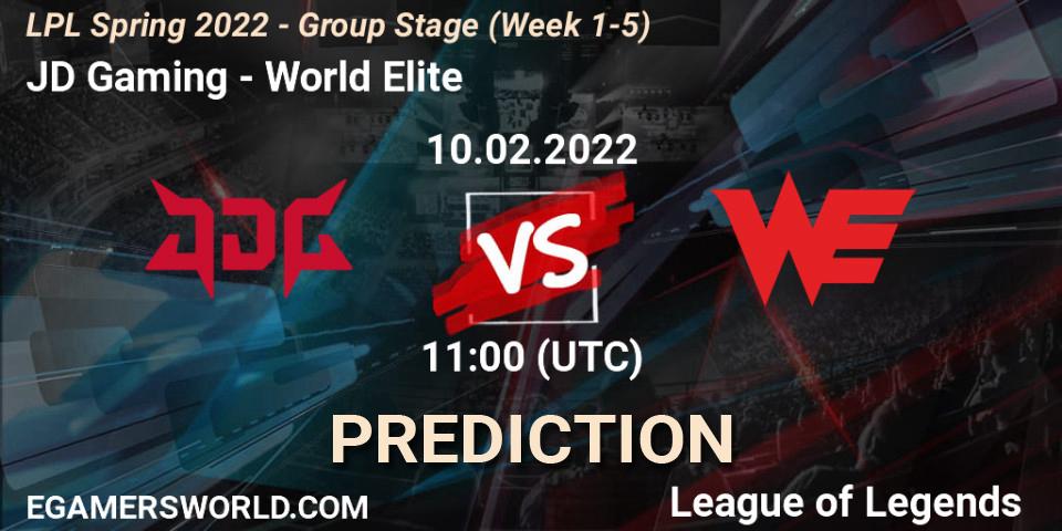 Pronósticos JD Gaming - World Elite. 10.02.2022 at 11:00. LPL Spring 2022 - Group Stage (Week 1-5) - LoL