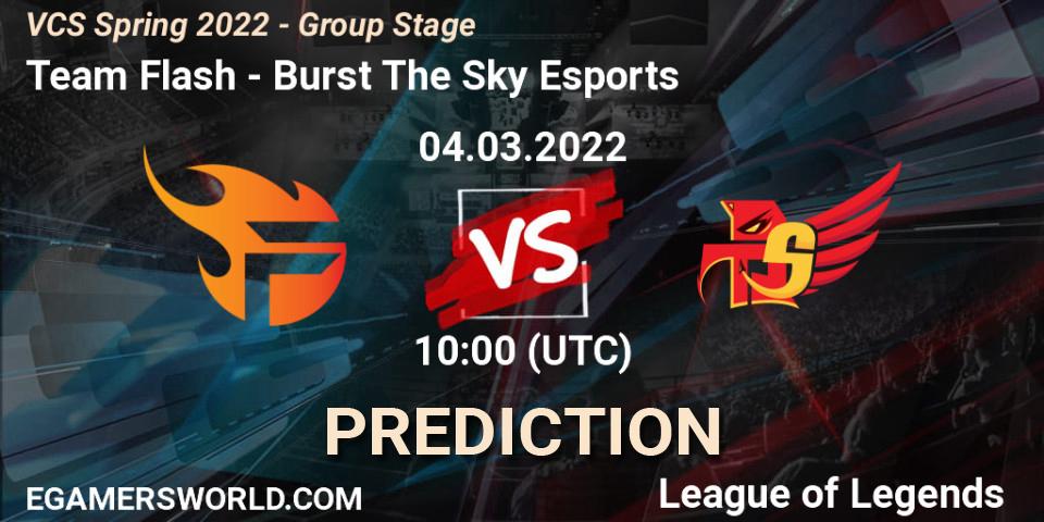 Pronósticos Team Flash - Burst The Sky Esports. 04.03.2022 at 10:00. VCS Spring 2022 - Group Stage - LoL