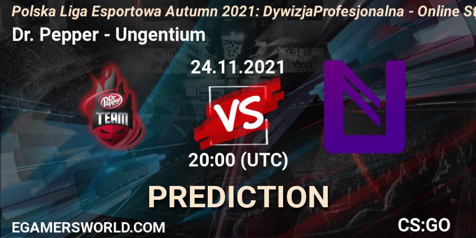 Pronósticos Dr. Pepper - Ungentium. 24.11.2021 at 19:40. Polska Liga Esportowa Autumn 2021: Dywizja Profesjonalna - Online Stage - Counter-Strike (CS2)