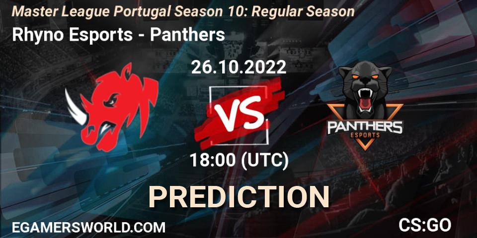 Pronósticos Rhyno Esports - Panthers. 26.10.2022 at 18:00. Master League Portugal Season 10: Regular Season - Counter-Strike (CS2)