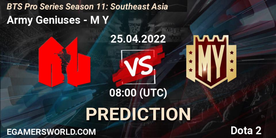Pronósticos Army Geniuses - M Y. 25.04.2022 at 07:23. BTS Pro Series Season 11: Southeast Asia - Dota 2