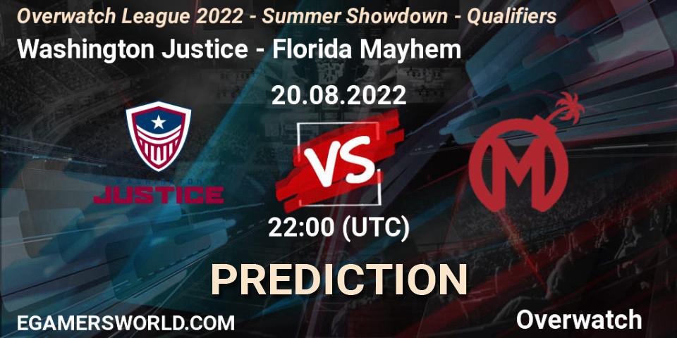 Pronósticos Washington Justice - Florida Mayhem. 20.08.2022 at 22:15. Overwatch League 2022 - Summer Showdown - Qualifiers - Overwatch