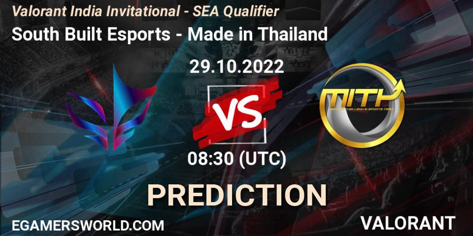Pronósticos South Built Esports - Made in Thailand. 29.10.2022 at 10:00. Valorant India Invitational - SEA Qualifier - VALORANT