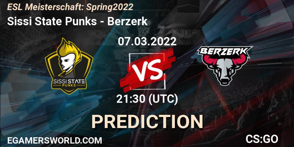 Pronósticos Sissi State Punks - Berzerk. 07.03.2022 at 21:30. ESL Meisterschaft: Spring 2022 - Counter-Strike (CS2)