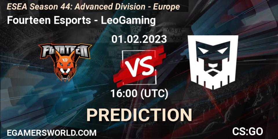 Pronósticos Fourteen Esports - LeoGaming. 10.02.2023 at 15:00. ESEA Season 44: Advanced Division - Europe - Counter-Strike (CS2)
