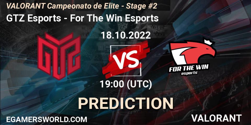 Pronósticos GTZ Esports - For The Win Esports. 18.10.2022 at 19:00. VALORANT Campeonato de Elite - Stage #2 - VALORANT