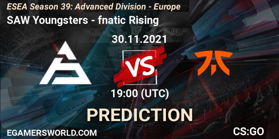 Pronósticos SAW Youngsters - fnatic Rising. 30.11.2021 at 19:00. ESEA Season 39: Advanced Division - Europe - Counter-Strike (CS2)