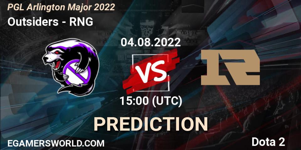 Pronósticos Outsiders - RNG. 04.08.2022 at 15:12. PGL Arlington Major 2022 - Group Stage - Dota 2