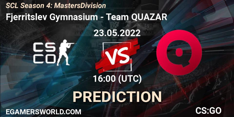 Pronósticos Fjerritslev Gymnasium - QUAZAR. 23.05.2022 at 16:00. SCL Season 4: Masters Division - Counter-Strike (CS2)