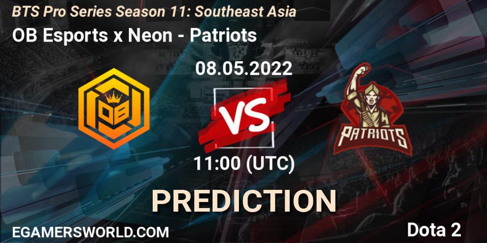 Pronósticos OB Esports x Neon - Patriots. 08.05.2022 at 11:18. BTS Pro Series Season 11: Southeast Asia - Dota 2