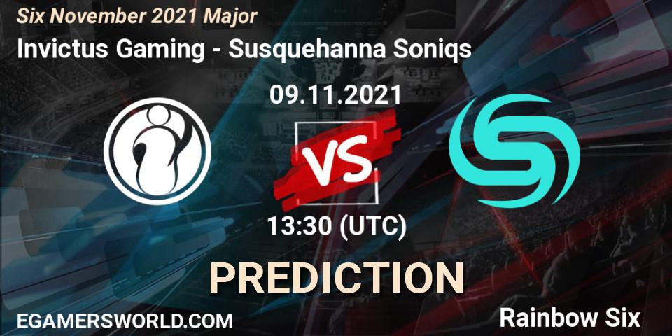 Pronósticos Susquehanna Soniqs - Invictus Gaming. 10.11.2021 at 18:00. Six Sweden Major 2021 - Rainbow Six