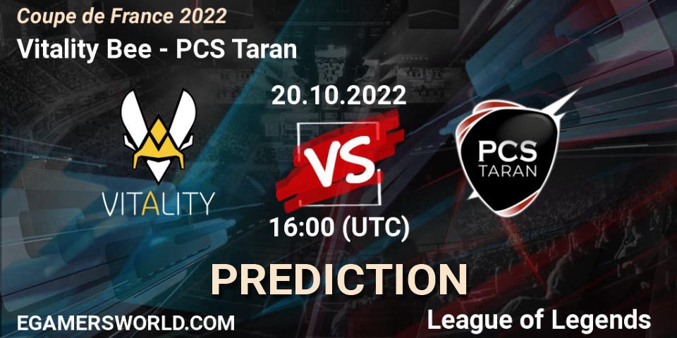 Pronósticos Vitality Bee - PCS Taran. 20.10.2022 at 15:20. Coupe de France 2022 - LoL