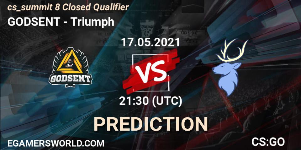 Pronósticos GODSENT - Triumph. 17.05.2021 at 21:30. cs_summit 8 Closed Qualifier - Counter-Strike (CS2)