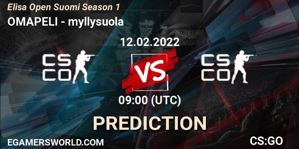 Pronósticos OMAPELI - myllysuola. 12.02.2022 at 09:00. Elisa Open Suomi Season 1 - Counter-Strike (CS2)