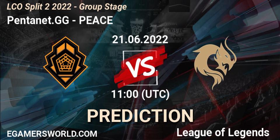 Pronósticos Pentanet.GG - PEACE. 21.06.2022 at 11:30. LCO Split 2 2022 - Group Stage - LoL