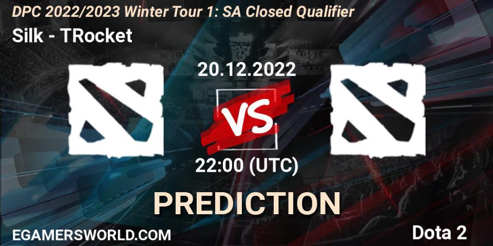 Pronósticos Silk - TRocket. 20.12.2022 at 22:00. DPC 2022/2023 Winter Tour 1: SA Closed Qualifier - Dota 2
