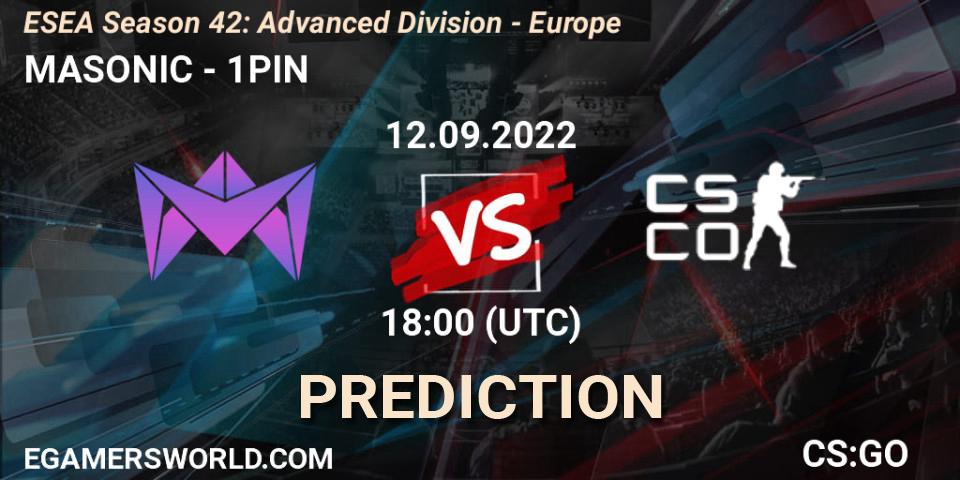 Pronósticos MASONIC - 1PIN. 12.09.2022 at 18:00. ESEA Season 42: Advanced Division - Europe - Counter-Strike (CS2)
