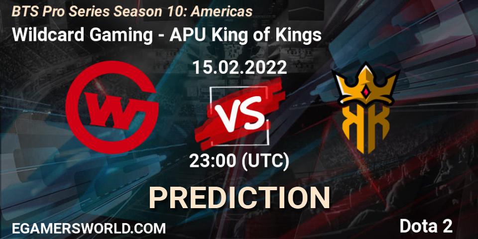 Pronósticos Wildcard Gaming - APU King of Kings. 15.02.2022 at 21:00. BTS Pro Series Season 10: Americas - Dota 2