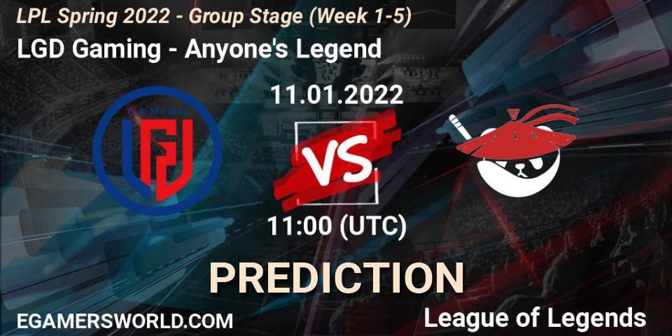 Pronósticos LGD Gaming - Anyone's Legend. 11.01.22. LPL Spring 2022 - Group Stage (Week 1-5) - LoL