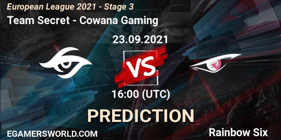 Pronósticos Team Secret - Cowana Gaming. 23.09.21. European League 2021 - Stage 3 - Rainbow Six