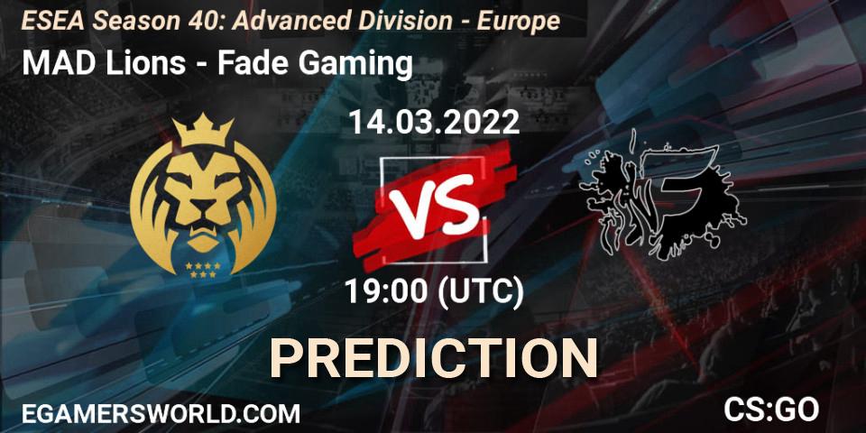Pronósticos MAD Lions - Fade Gaming. 14.03.22. ESEA Season 40: Advanced Division - Europe - CS2 (CS:GO)